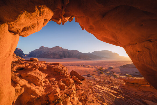 Amazing and spectacular landscapes of Wadi Rum desert in Jordan. Dunes, rocks are all Beautiful weather gives the climate to this place.