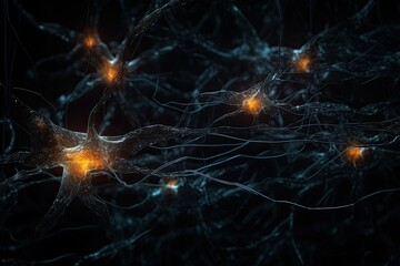 Microscopic of Neural network Brain cells, Human nervous system. Generative AI.