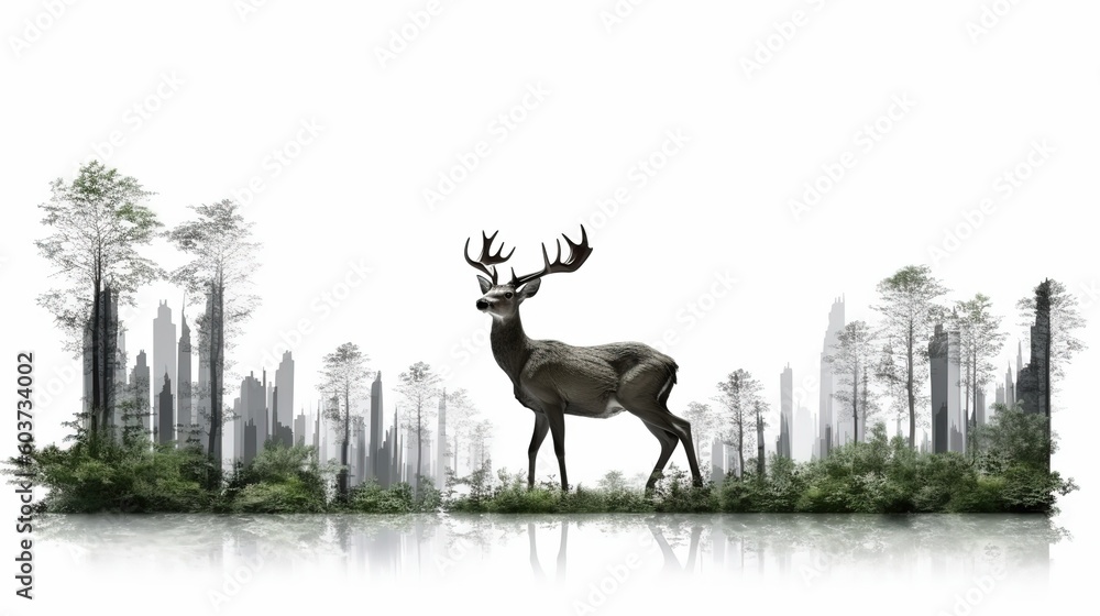 Poster deer in the forest with big horns.generative ai