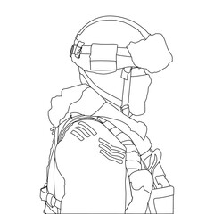 Modern soldier side view vector line