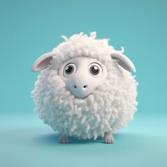 Obraz premium Cute fluffy sheep character on a blue background, Generative AI