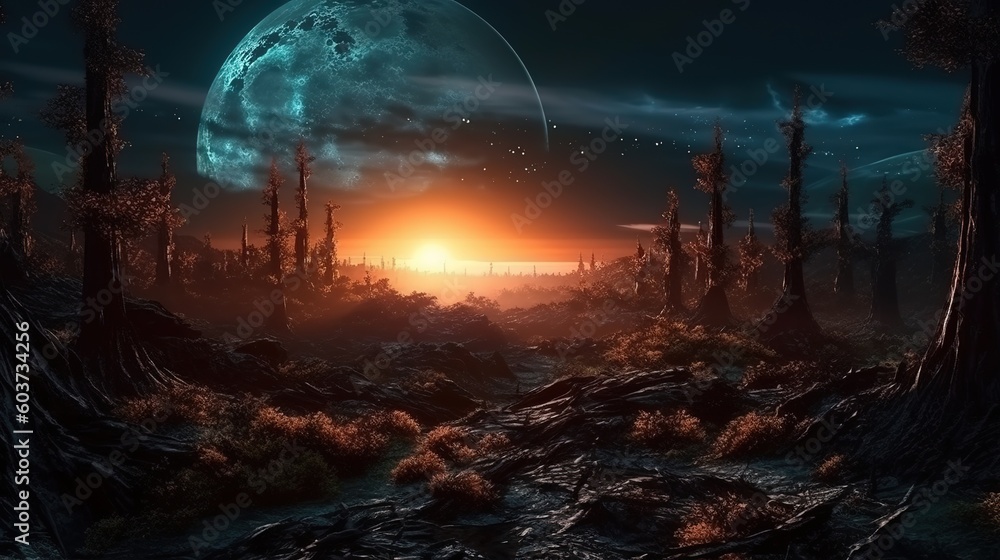 Poster exoplanets, exomoons and the milky way galaxy.generative ai