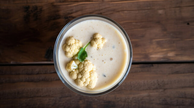 Fresh Cauliflower Smoothie on a Rustic Wooden Table
