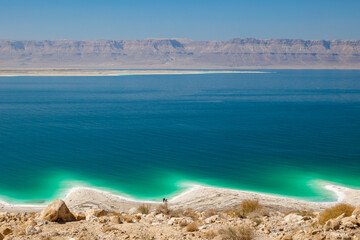 Fototapeta na wymiar The Dead Sea has an amazing color of water - it can be seen well from a distance.