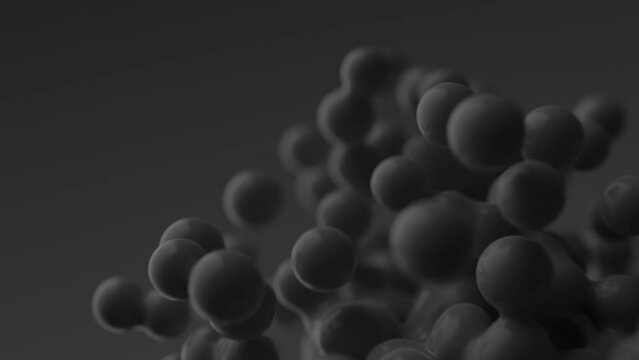 Futuristic abstract 3D render animation slow motion moving organic liquid orbs alpha matte aqua black dark background metaballs blobs particles bubbles molecules flow wallpaper presentation backdrop
