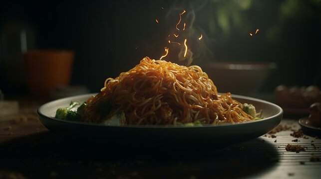 Generative AI mie goreng Cinematic food Photography 