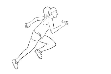 Hand Drawn Sport Concept Vector Design Retro Vintage Style hand drawn marathon runner with sport shoes Sport and Health Concept Pencil Sketch. Global Running Day Illustration Doodle Style woman Jogger