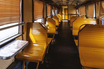 Retro vintage wooden railway carriage.