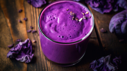 Obraz na płótnie Canvas A Fresh Purple Cabbage Smoothie on a Rustic Table
