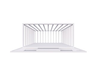 3D stage or plinth, white background, elevated grille, for center material blanking, for outdoor locations