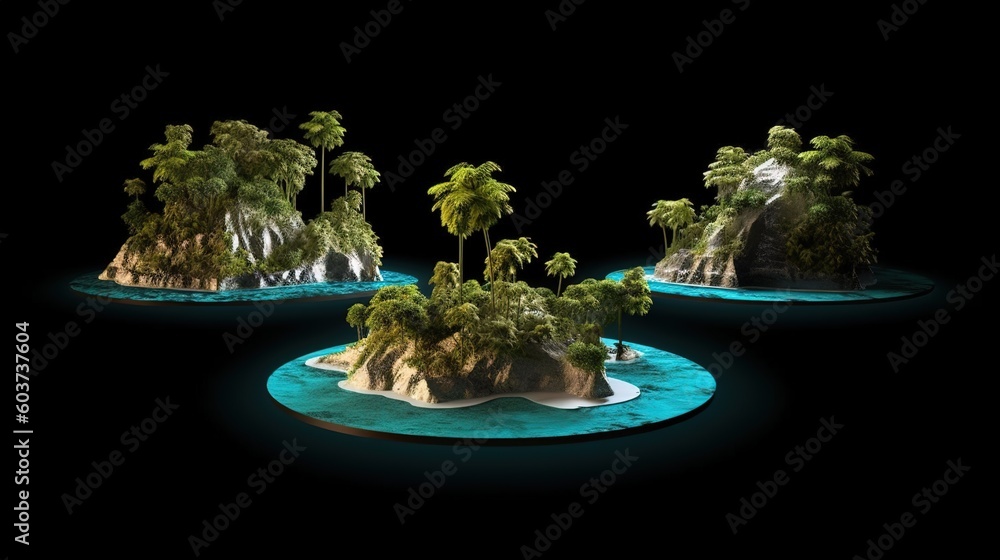 Poster islands, a collection of islets. generative ai