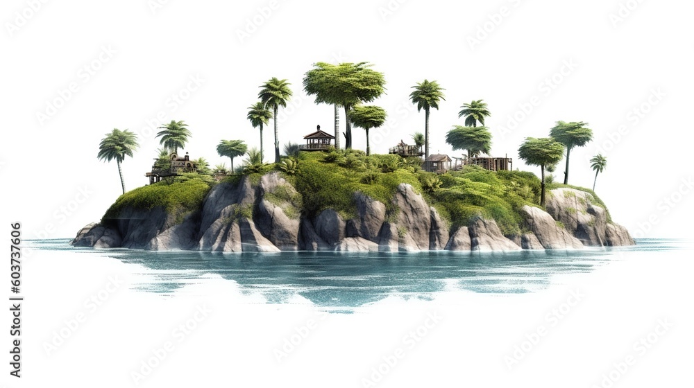Poster islands, a collection of islets. generative ai