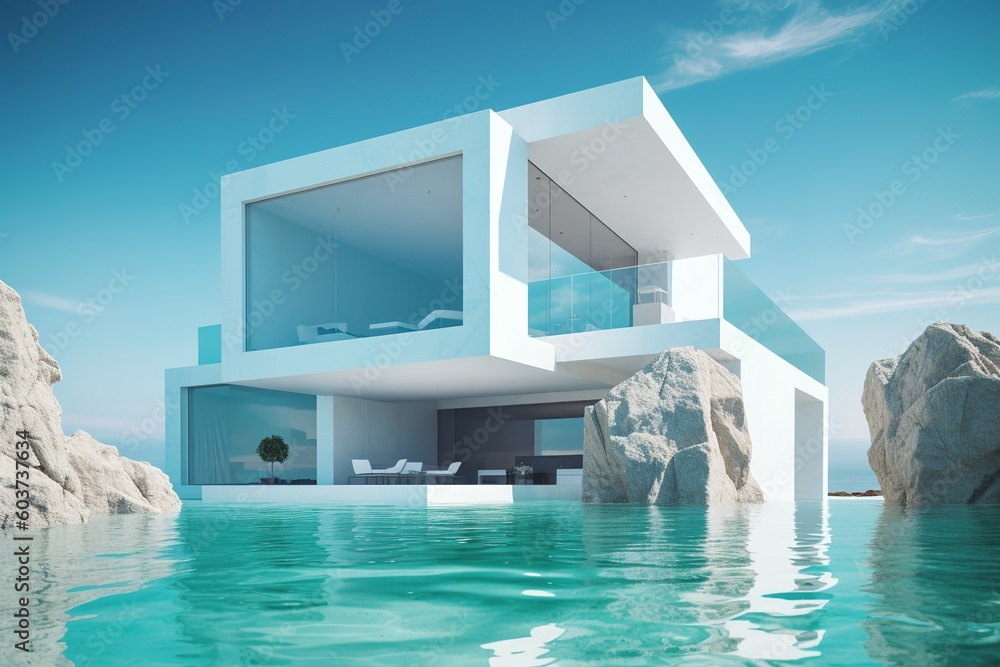 Poster a residence that is fronted by a swimming pool generative ai
