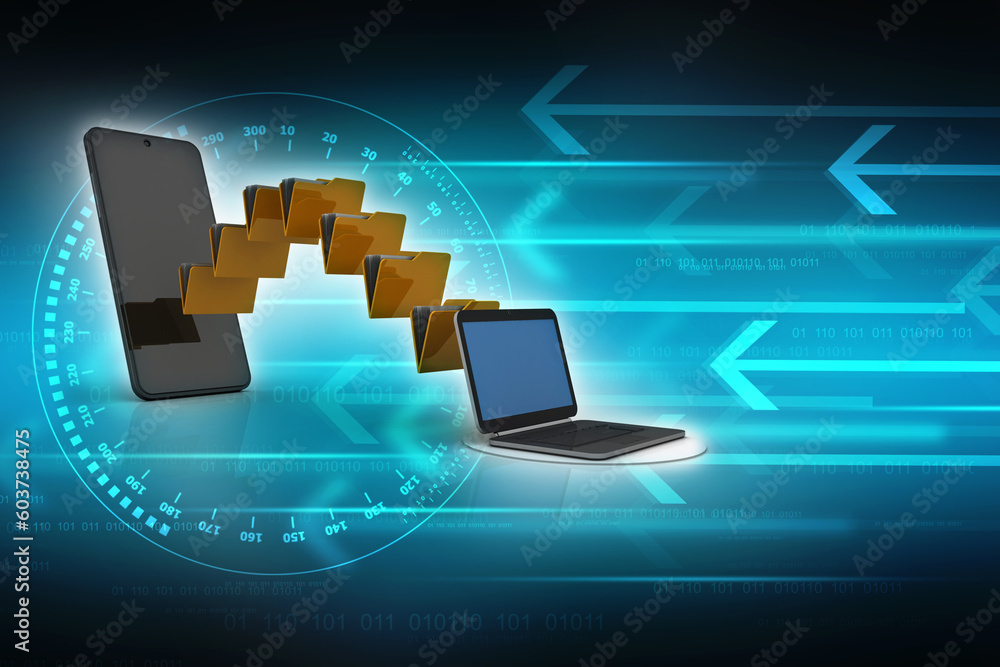 Aufkleber 3d rendering mobile folder data sharing laptop