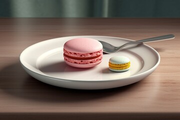 Generative AI Photo realistic a macaroon on plate sweet desert food Photography 