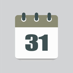 Vector icon calendar day number 31, 31th day month