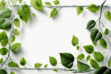Foto op Plexiglas Frame of green leaves on a white background. lay flat. Generative AI © LivroomStudio