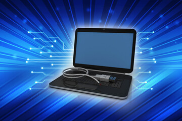 3d rendering USB icon in laptop