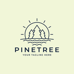 pine tree line art logo vector illustration template design