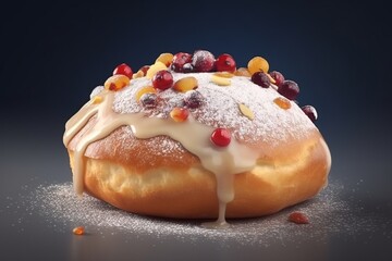 Generative AI Photo realistic Bombolone with mix topping sweet desert food Photography 
