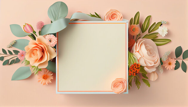 Women's day and Mother's day background banner in feminine color with copy space, backdrop with spring flowers, Generative AI