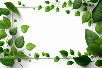 Obraz premium Frame of green leaves on a white background. lay flat. Generative AI