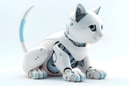Robot cat on a white background, Generative AI 1