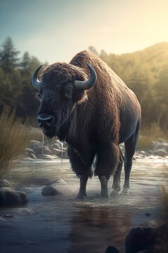 Bison Design in the Nature created with Generative Ai Technology, Ki, Generative Ai, Generative