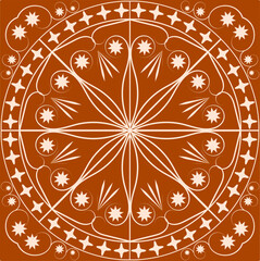 Decorative round floor tile pattern, white, light brown