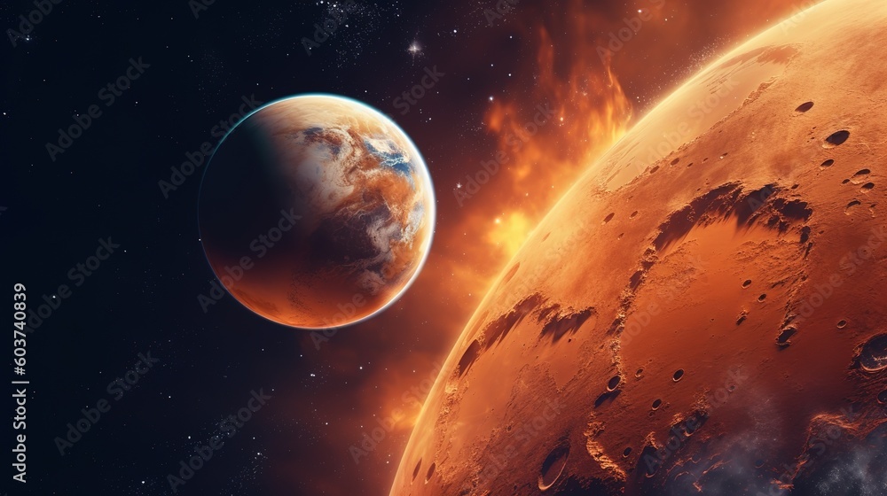 Poster the landscape of the galaxy with the planet mars.generative ai