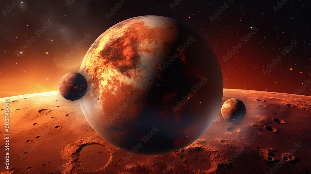 Poster the landscape of the galaxy with the planet mars.generative ai