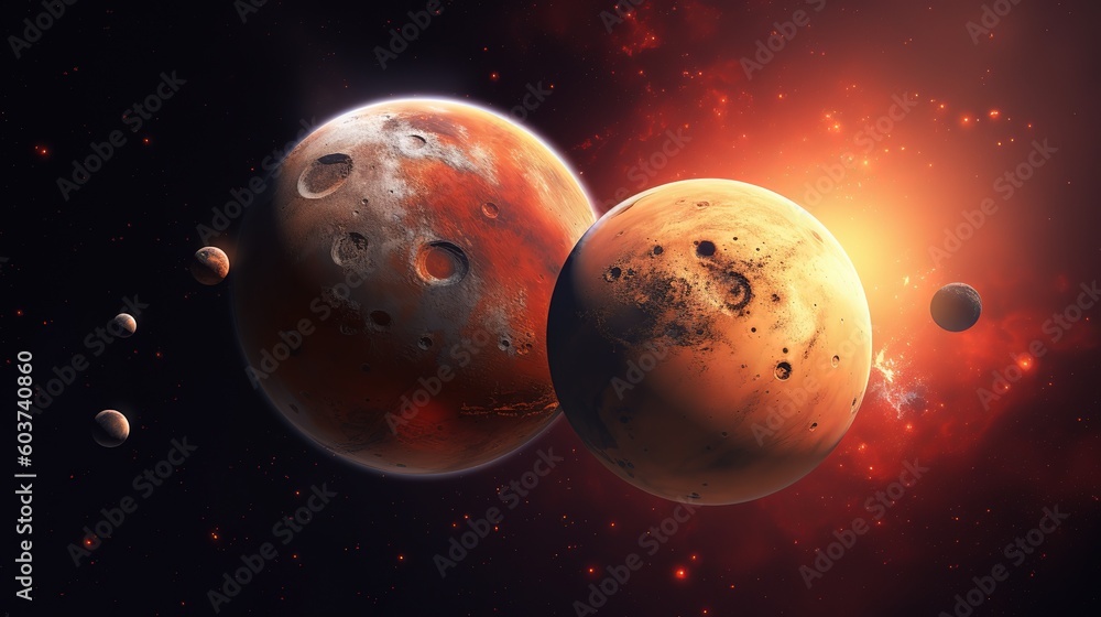 Poster the landscape of the galaxy with the planet mars.generative ai