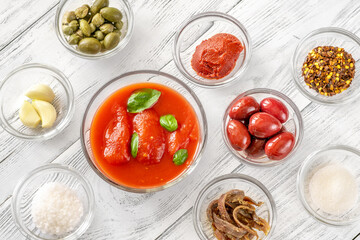 Ingredients for puttanesca sauce