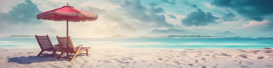 Beautiful tropical beach banner, wide panorama background concept. Generative AI