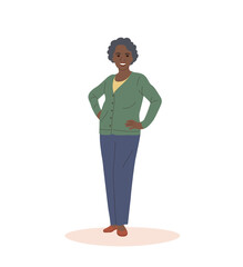 Black Woman with hands on hips isolated. Vector flat style cartoon illustration