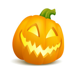 Realistic vector Halloween pumpkin. Happy face isolated on white background.