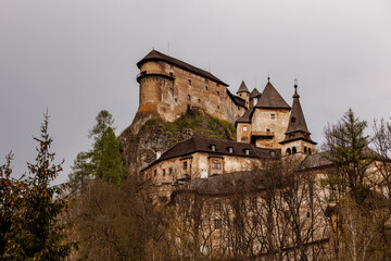 Fototapeta premium Gloomy medieval castle on the mountain, Orava, Slovakia.