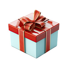 red and blue pastel gift box with shiny ribbon