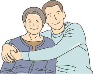 grandma and his son hugging