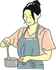 woman cooking with saucepan and spatula