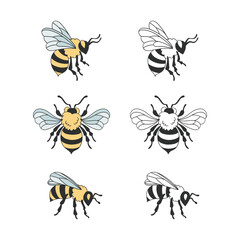 Honeybee bumblebee clipart collection. Bee vector illustration set isolated on white background. Groovy decorative hand drawn beekeeping design elements. - 603742864