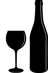 Silhouette Bottle and glass of wine vector. Bottle of wine icon. Wine glass icon.