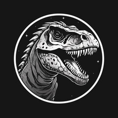 t-rex dinosaur raptor logo, grayscale black and white monochromatic, vector art, simple tattoo design