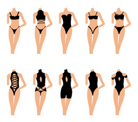 A set of swimsuits.Silhouettes of women s clothing.