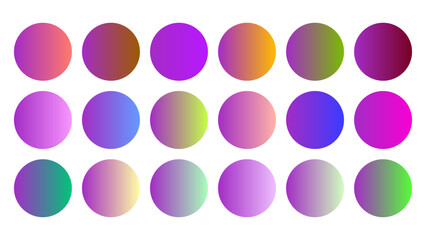 Colorful Purple Color Shade Linear Gradient Palette Swatches Web Kit Circles Template Set.