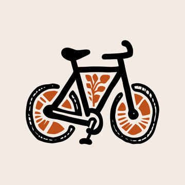 bicycle logo in doodle style, classic, abstract artistic stroke and vintage color