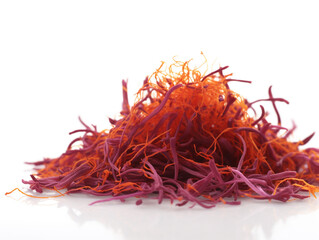 close up of a bunch of saffron on a white isolated background 