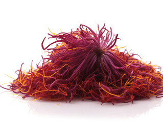 close up of a bunch of saffron on a white isolated background 