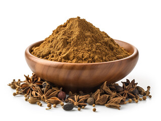 spices in a wooden bowl on a white isolated background 