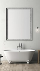 Naklejka na ściany i meble modern and clean bathroom with a minimalist design, empty framed template of artwork, blank mockup, generative ai